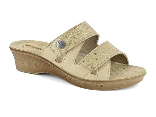 inblu Damen Doppelte Hausschuhe mit verstellbarem Riemen Schiebe-Sandalen, Sand, 39 EU von inblu