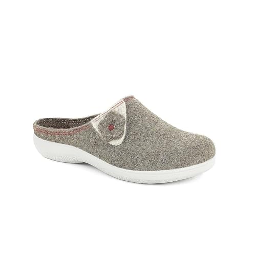 inblu Damen Ecofriends Filz mit Blume, Sohle aus wiedergewonnenen Materialien, 35/41 Hausschuh, Taupe, 37 EU von inblu