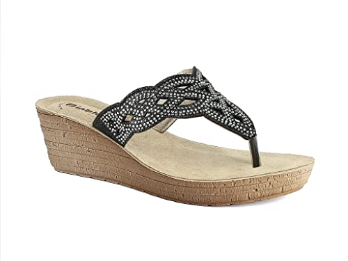 inblu Damen-Flip-Flops mit Keilabsatz und Strass Flipflop, Schwarz, 37 EU von inblu