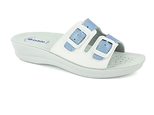 inblu Damen Hausschuh mit doppeltem Band mit Schnallen Schiebe-Sandalen, hellblau, 36 EU von inblu