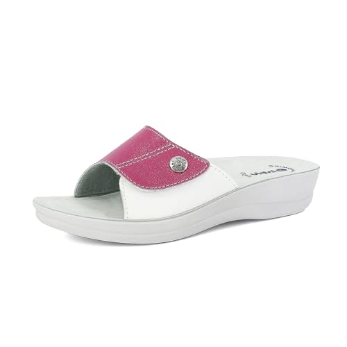 inblu Damen-Hausschuhe mit farbigem Band mit verstellbarem Klettverschluss, anatomisches Fußbett, von 35 bis 41 Schiebe-Sandalen, Fuchsia, 39 EU von inblu