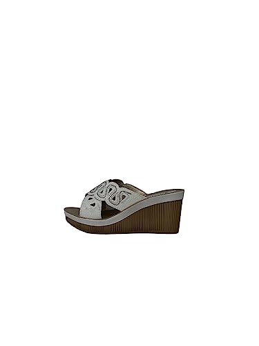 inblu Damen Pantoffeln Keilabsatz mit Strasssteinen Schiebe-Sandalen, Weiß, 38 EU von inblu