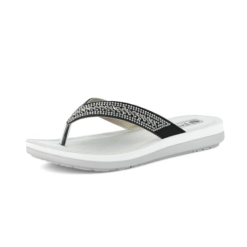 inblu Damen-Sandalen mit Strasssteinen und weichem gepolstertem Fußbett, Größe 35 bis 41 Flipflop, Schwarz, 36 EU von inblu