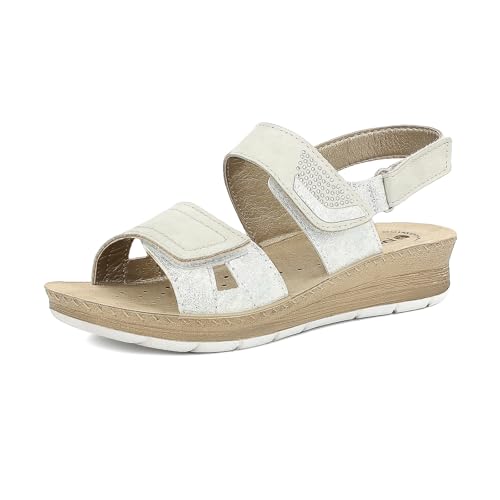 inblu Damen Sandali Donna Con Tripla Chiusura A Strappo Regolabile E Strass, Plantare In Vera Pelle Schiebe-Sandalen, EIS, 37 EU von inblu