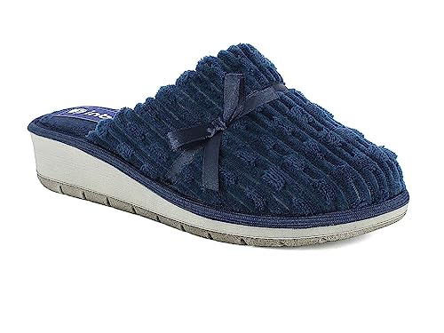 inblu Damen Schleife, Winterpantoffeln mit Keilabsatz, 4 cm, 35/41 Hausschuh, blau, 39 EU von inblu