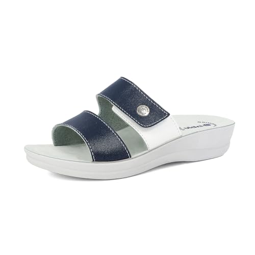 inblu Damen doppeltem Band, farbig, mit Klettverschluss, anatomisches Fußbett, von 35 bis 41 Schiebe-Sandalen, blau, 36 EU von inblu