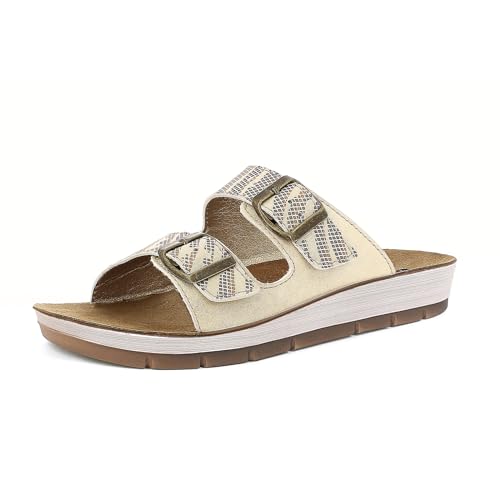 inblu Damen doppeltem Python-Band und Maxi-Schnalle und Fußbett aus echtem Leder, von 35 bis 41 Schiebe-Sandalen, Platin, 37 EU von inblu