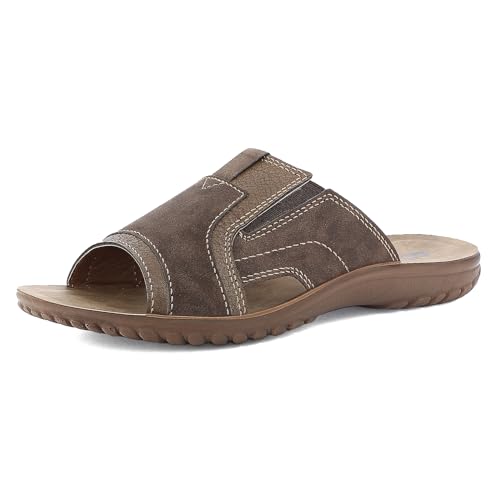 inblu Herren Kunstleder mit elastischem Einsatz und weichem Fußbett, von 39 bis 46 Schiebe-Sandalen, Dunkelbraun, 40 EU von inblu