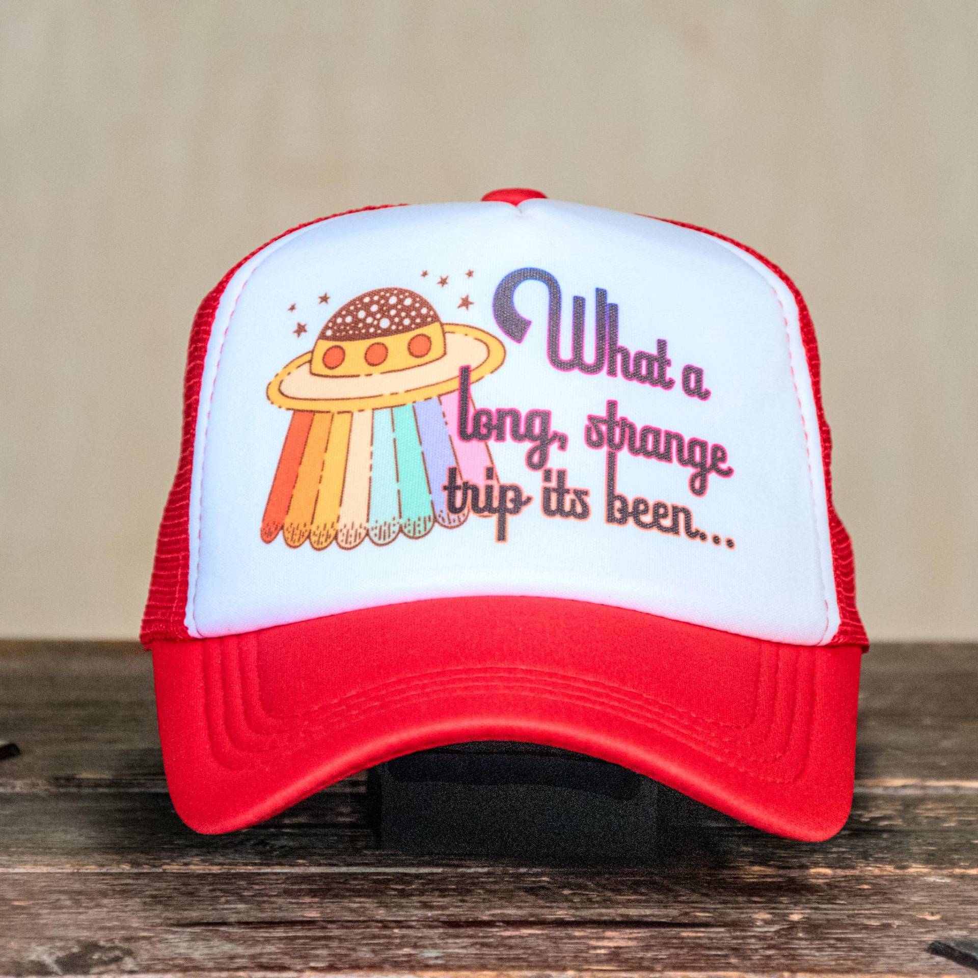 Versandfertig | Fernfahrer Hut Handbedruckt Lange Seltsame Reise Roter von inblue