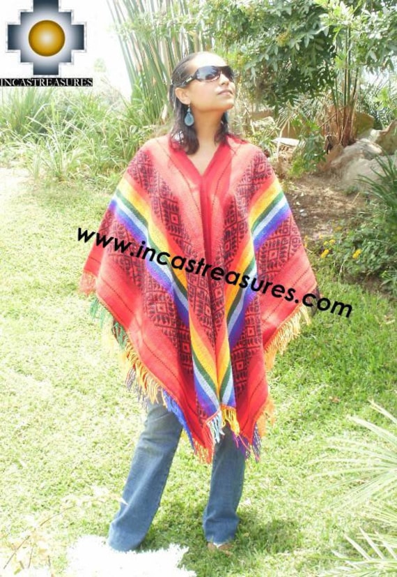 Anden Regenbogen Poncho - Unisex Wolle Hualhua Weave von incastreasures