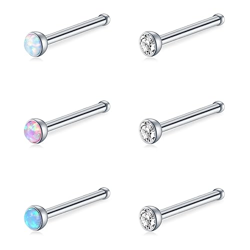 Incaton 6 STK Nasenpiercing 20G 0.8mm Nasenstecker L Nasen Piercing Edelstahl Opal CZ Nasenschmuck für Männer Frauen von Incaton