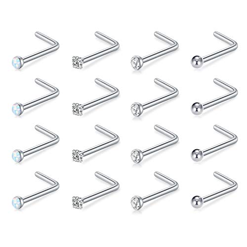 Incaton Edelstahl Nasenstecker L 1.0mm (18G) mit CZ Kugel 1.5/2/2.5/3mm Silber - Nasenpiercing Stecker für Damen & Herren von Incaton