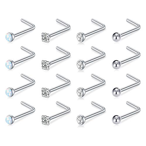 Incaton Nasenpiercing 1.0mm Nasenstecker 18G L Nasenringe Edelstahl Piercing Nase Nasenpiercing Stecker Piercing Schmuck für Damen Herren 1.5/2/2.5/3 mm Silber von Incaton