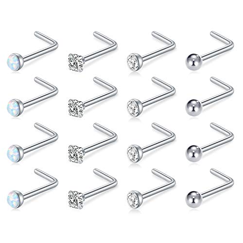 Incaton Nasenpiercing 1.0mm Nasenstecker 18G L Nasenringe Edelstahl Piercing Nase Nasenpiercing Stecker Piercing Schmuck für Damen Herren 1.5/2/2.5/3 mm Silber von Incaton