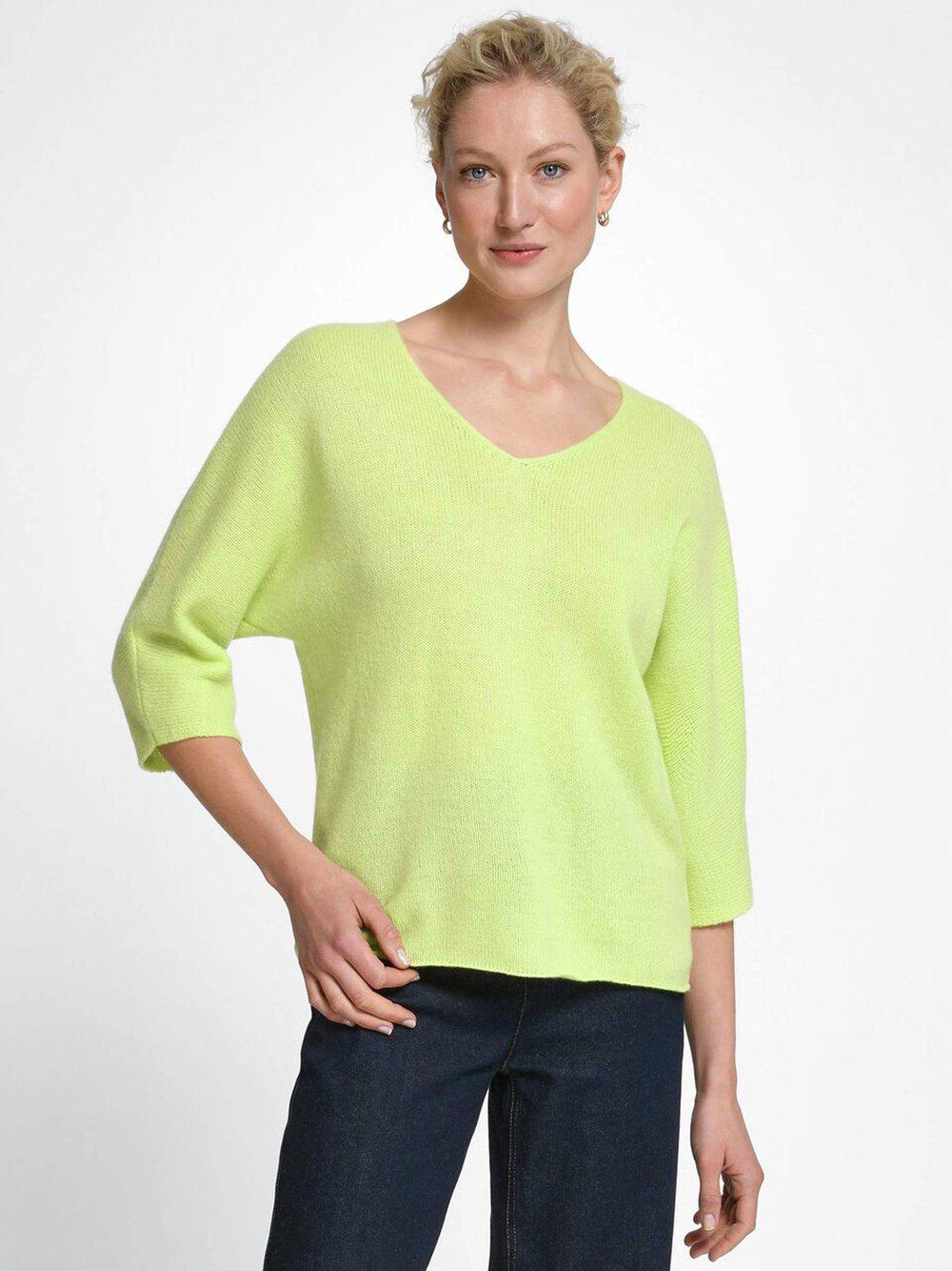 Include Strick-V-Pullover Damen Cashmere V-Ausschnitt gemustert, gelb von include