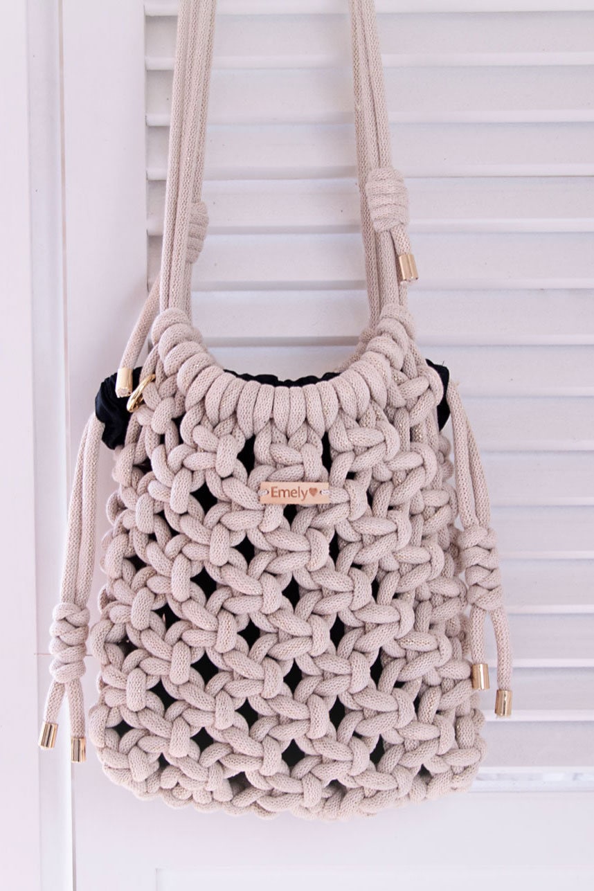 Makramee Tasche, Netz Personalisierte Tasche Mit Namen von indemi