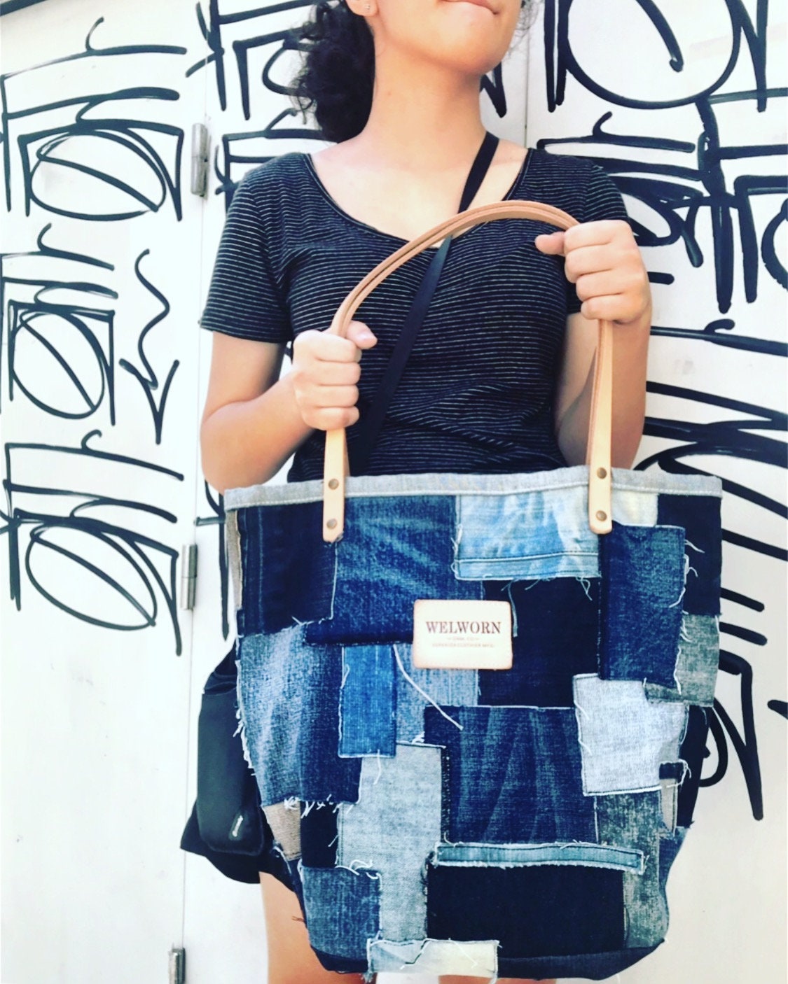 Einkaufstasche Aus Recyceltem Denim Recycelter Baumwolle Einkaufstasche Aus Recyceltem Denim Recycelter Baumwolle von indigokitchen