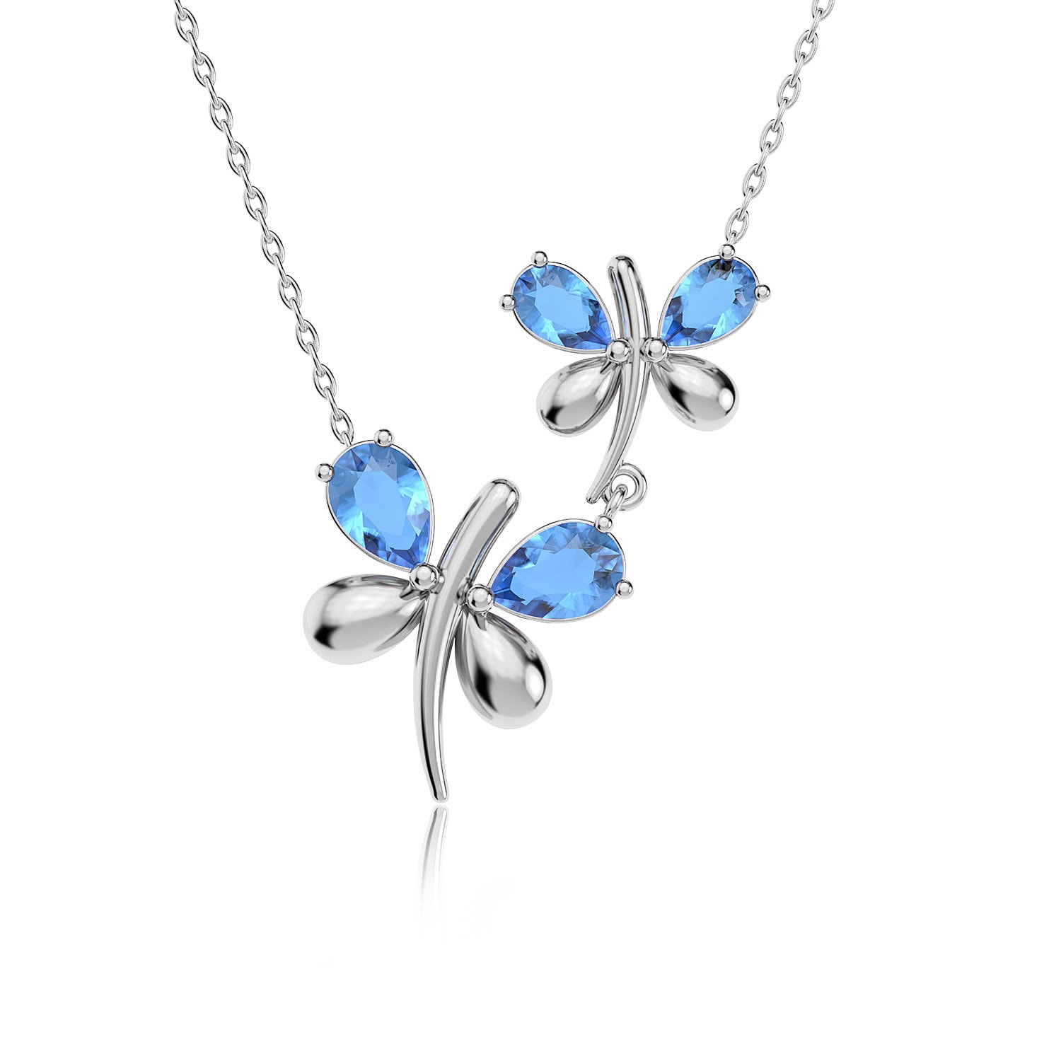 Aqua Stein Libelle Halskette, 925 Sterling Silber, Damen Schmuck, Geburtstagsgeschenk, Halskette von indigotaki