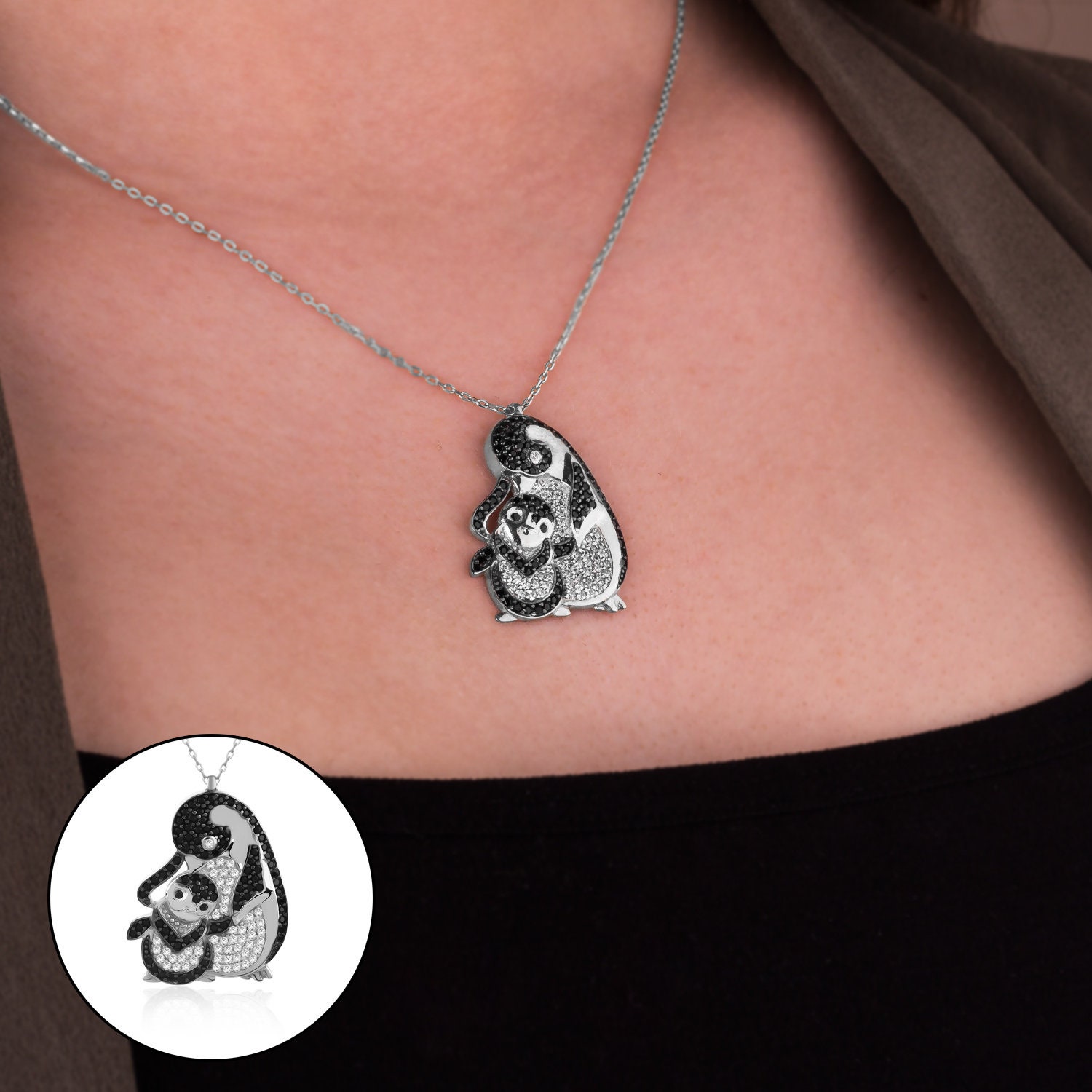 Mutter Baby Pinguin Halskette, 925 Sterling Silber, Muttertag Geschenk, Liebhaber Frauen Design Schmuck von indigotaki