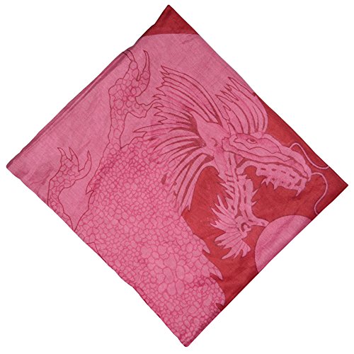 Halstuch Dragon Yin Yang rot rosa Baumwolle 100 x 100 cm bedruckt Bandana Kopftuch Schultertuch von indischerbasar.de