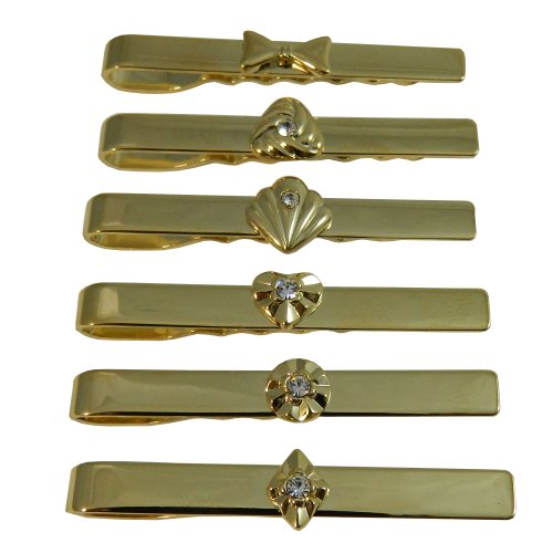 Krawatten-Clips 6er Set vergoldet Strass-Steine Krawattenklammer Herren Schmuck verschiedene Motive edel von indischerbasar.de