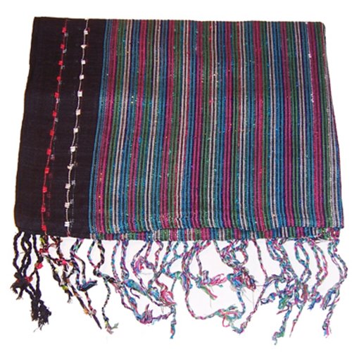 indischerbasar.de Lurex-Schal schwarz bunt gestreift mit Fransen PORTOFREI Viskose ca. 180x50 cm Accessoire von indischerbasar.de