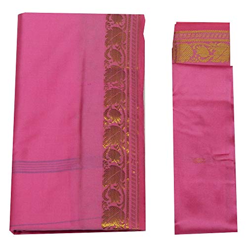 indischerbasar.de Brokat Sari pink Goldbrokat traditionelle Bekleidung Indien Tracht Bindi Wickelkleid Polyester von indischerbasar.de
