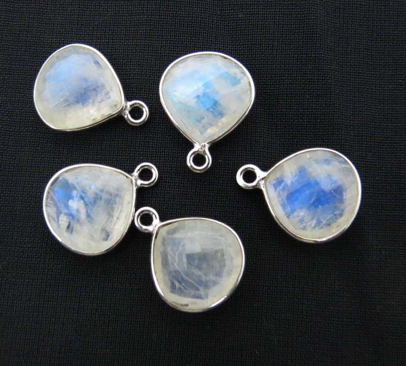 4 Stück 925 Sterling Silber Verbinder Ohrring Regenbogen Mondstein Edelstein Anhänger Rhodiniert von indokraft