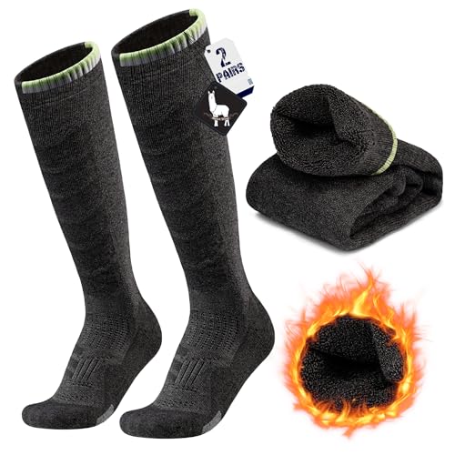 Alpaka Skisocken Herren Damen Thermosocken Kniestrümpfe 2 Paar Wolle Snowboard Socken Dicke Winter Warme Outdoor Sportsocken Kompressionsstrümpfe Extra Kissen Schweißabsorbierend Atmungsaktiv 35-51 von ineepor