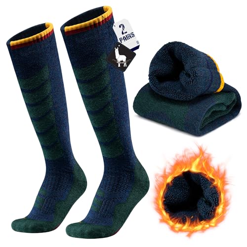 Alpaka Skisocken Herren Damen Thermosocken Kniestrümpfe 2 Paar Wolle Snowboard Socken Dicke Winter Warme Outdoor Sportsocken Kompressionsstrümpfe Extra Kissen Schweißabsorbierend Atmungsaktiv 35-51 von ineepor