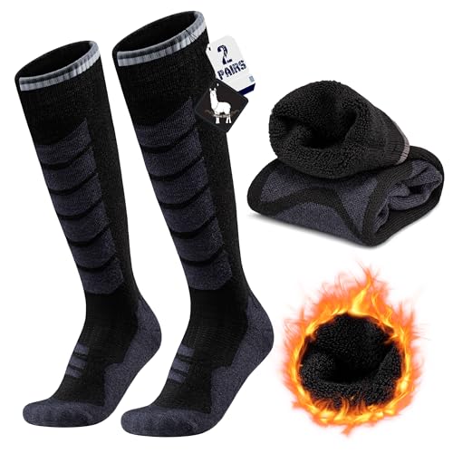 Alpaka Skisocken Herren Damen Thermosocken Kniestrümpfe 2 Paar Wolle Snowboard Socken Dicke Winter Warme Outdoor Sportsocken Kompressionsstrümpfe Extra Kissen Schweißabsorbierend Atmungsaktiv 35-51 von ineepor