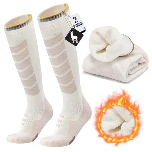 Alpaka Skisocken Herren Damen Thermosocken Kniestrümpfe 2 Paar Wolle Snowboard Socken Dicke Winter Warme Outdoor Sportsocken Kompressionsstrümpfe Extra Kissen Schweißabsorbierend Atmungsaktiv 35-51 von ineepor