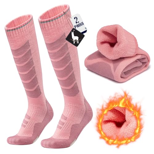 Alpaka Skisocken Herren Damen Thermosocken Kniestrümpfe 2 Paar Wolle Snowboard Socken Dicke Winter Warme Outdoor Sportsocken Kompressionsstrümpfe Extra Kissen Schweißabsorbierend Atmungsaktiv 35-51 von ineepor