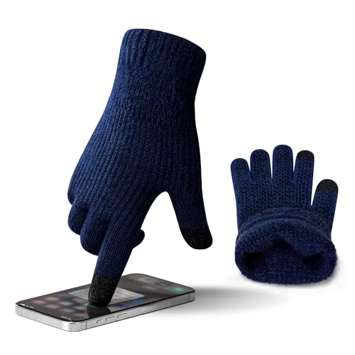 ineepor Alpaka Handschuhe Herren Damen Winter Strickhandschuhe Thermo Warme Wolle Gloves Touchscreen Dünne Grip Weich Rutschfest Flexible,Marineblau,L von ineepor