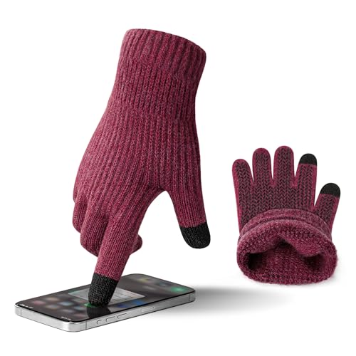 ineepor Alpaka Handschuhe Herren Damen Winter Strickhandschuhe Thermo Warme Wolle Gloves Touchscreen Dünne Grip Weich Rutschfest Flexible,Rot,M von ineepor