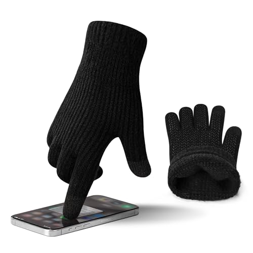 ineepor Alpaka Handschuhe Herren Damen Winter Strickhandschuhe Thermo Warme Wolle Gloves Touchscreen Dünne Grip Weich Rutschfest Flexible,Schwarz,XL von ineepor