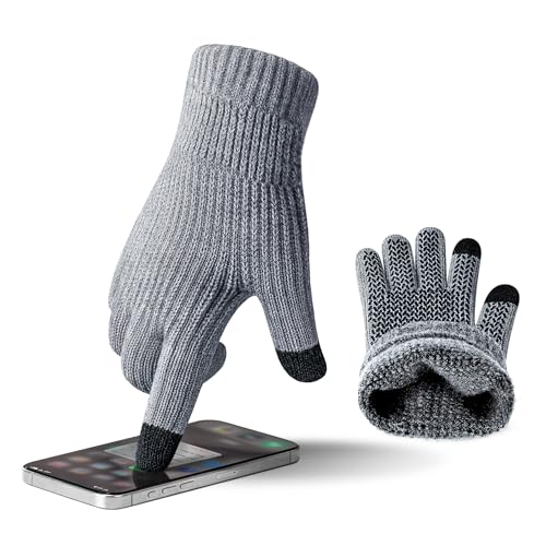 ineepor Alpaka Handschuhe Herren Damen Winter Strickhandschuhe Thermo Warme Wolle Gloves Touchscreen Dünne Grip Weich Rutschfest Flexible,Grau,M von ineepor
