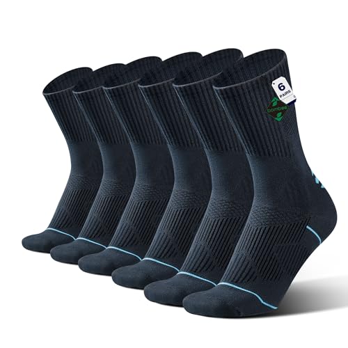 ineepor Bambus Socken 6 Paar Kompressionsstrümpfe Herren Damen, Crew Sportsocken laufsocken Wandernsocken Tennissocken, Anti-Blasen Atmungsaktive Feuchtigkeitstran Größe 35-51 von ineepor