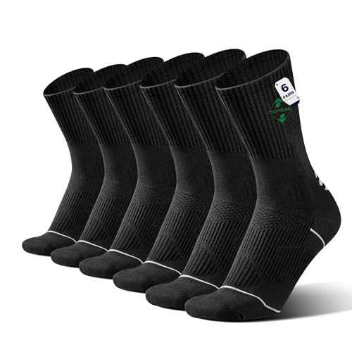ineepor Bambus Socken 6 Paar Kompressionsstrümpfe Herren Damen, Crew Sportsocken laufsocken Wandernsocken Tennissocken, Anti-Blasen Atmungsaktive Feuchtigkeitstran Größe 35-51 von ineepor