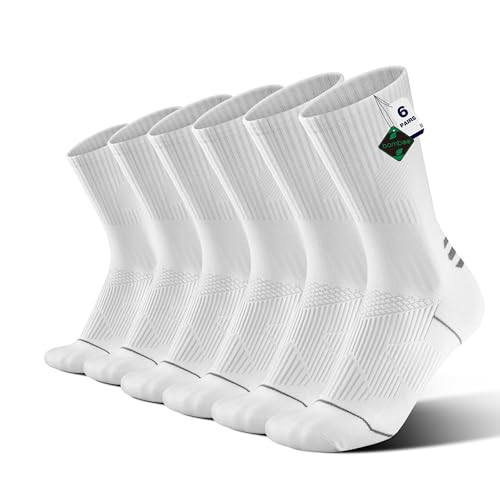 ineepor Bambus Socken 6 Paar Kompressionsstrümpfe Herren Damen, Crew Sportsocken laufsocken Wandernsocken Tennissocken, Anti-Blasen Atmungsaktive Feuchtigkeitstran Größe 35-51 von ineepor