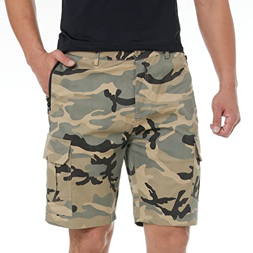 ineepor Bermuda Shorts Herren Baumwolle Cargo Shorts Herren Kurze Hose mit Reißverschlussttasche,Lightcamouflage,XL von ineepor