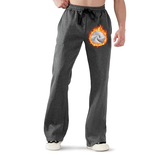 ineepor Jogginghose Herren Baumwolle Bootcut Flare Sporthose Lang Thermo Outdoor Hose Warme Winterhose Gefütterte Fleece Weit Baggy Freizeithose mit Taschen von ineepor