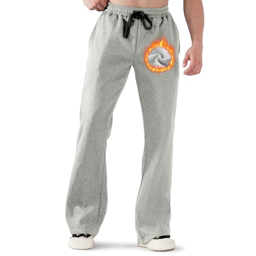 ineepor Jogginghose Herren Baumwolle Bootcut Flare Sporthose Lang Thermo Outdoor Hose Warme Winterhose Gefütterte Fleece Weit Baggy Freizeithose mit Taschen von ineepor