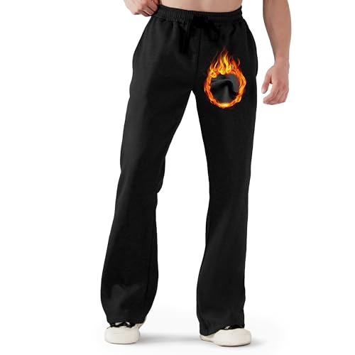 ineepor Jogginghose Herren Baumwolle Bootcut Flare Sporthose Lang Thermo Outdoor Hose Warme Winterhose Gefütterte Fleece Weit Baggy Freizeithose mit Taschen von ineepor