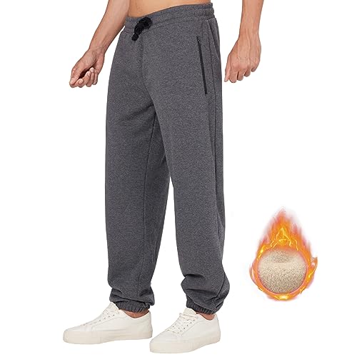 ineepor Jogginghose Herren Baumwolle Thermo Dicke Breite Jogginghosen Baggy Warme Fleece Gefütterte Weit Gym Sporthosen Winter Track Pants mit reißverschluss Taschen von ineepor