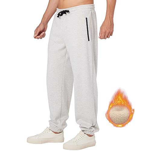 ineepor Jogginghose Herren Baumwolle Thermo Dicke Breite Jogginghosen Baggy Warme Fleece Gefütterte Weit Gym Sporthosen Winter Track Pants mit reißverschluss Taschen von ineepor