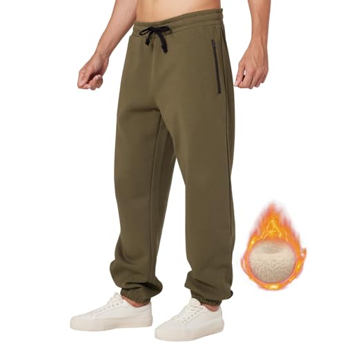 ineepor Jogginghose Herren Baumwolle Thermo Dicke Breite Jogginghosen Baggy Warme Fleece Gefütterte Weit Gym Sporthosen Winter Track Pants mit reißverschluss Taschen von ineepor