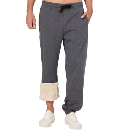 ineepor Jogginghose Herren Baumwolle Thermo Dicke Breite Jogginghosen Baggy Warme Sherpa Gefütterte Weit Gym Sporthosen Winter Track Pants mit reißverschluss Taschen von ineepor