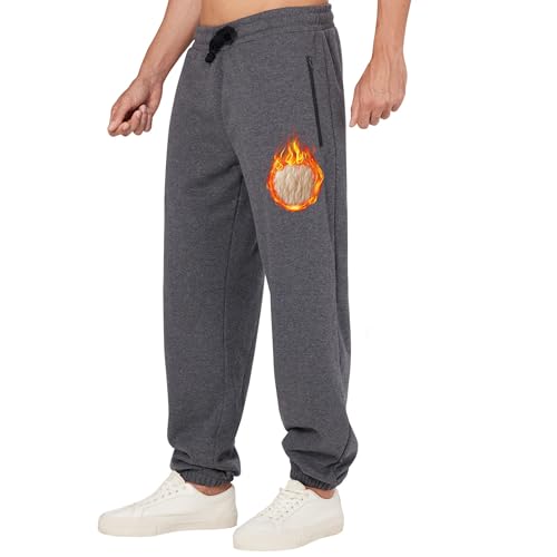 ineepor Jogginghose Herren Baumwolle Thermo Dicke Breite Jogginghosen Baggy Warme Sherpa Gefütterte Weit Gym Sporthosen Winter Track Pants mit reißverschluss Taschen von ineepor
