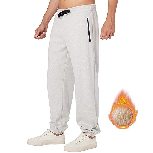 ineepor Jogginghose Herren Baumwolle Thermo Dicke Breite Jogginghosen Baggy Warme Sherpa Gefütterte Weit Gym Sporthosen Winter Track Pants mit reißverschluss Taschen von ineepor